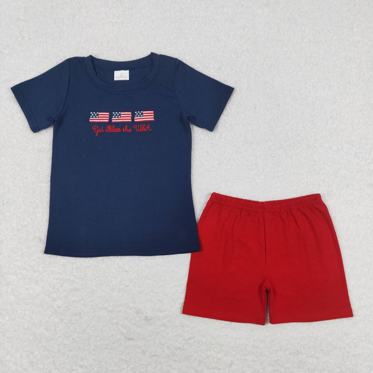 BSSO0713 July 4th kids boys summer clothes short sleeve top + shorts 2 pieces set