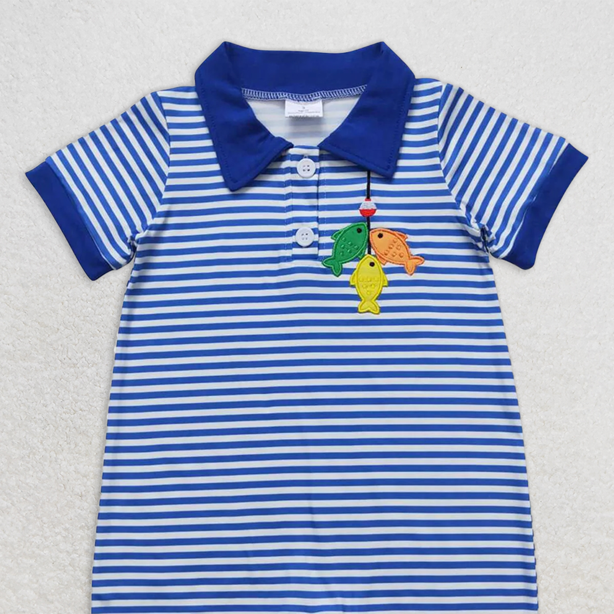SR1045 RTS NO MOQ Baby Boys Summer Rompers Baby Boys Fishing Blue Stripes Sibling Brother Summer Clothes Sets