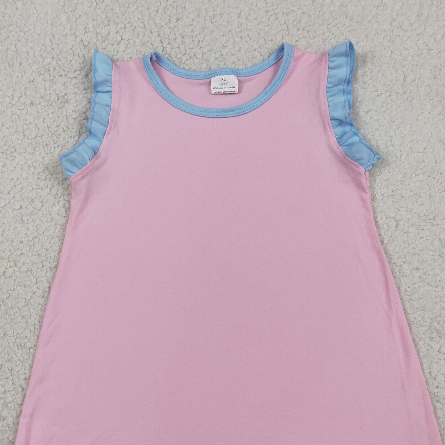 GSD4044 RTS NO MOQ （In stock）Light blue scallop ruffle sleeveless kids girls cotton dress