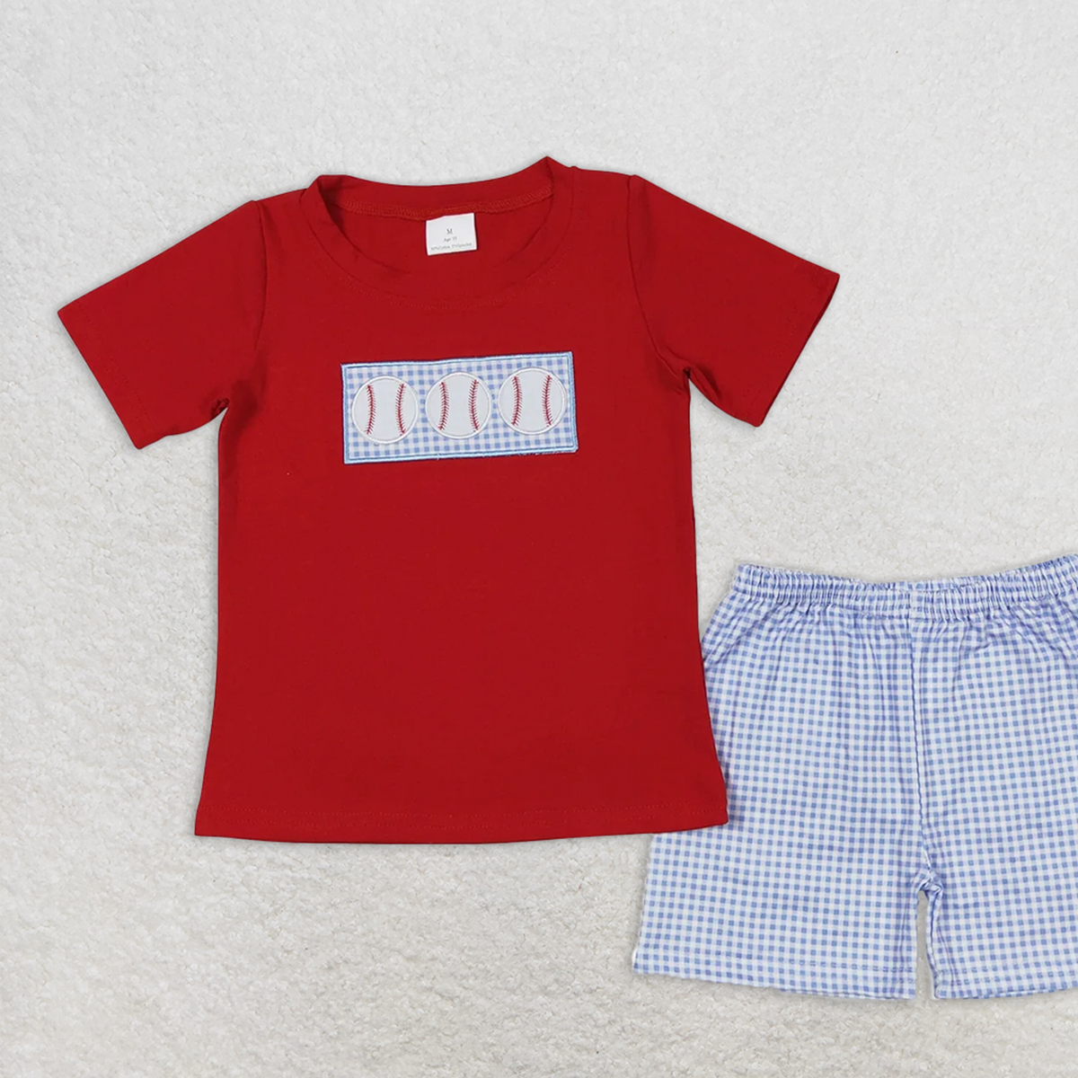 BSSO0405 RTS NO MOQ Baby Boys Summer Boys Outfits Baby Boys Baseball Red Tee Shirt Shorts Outfits Clothing Sets