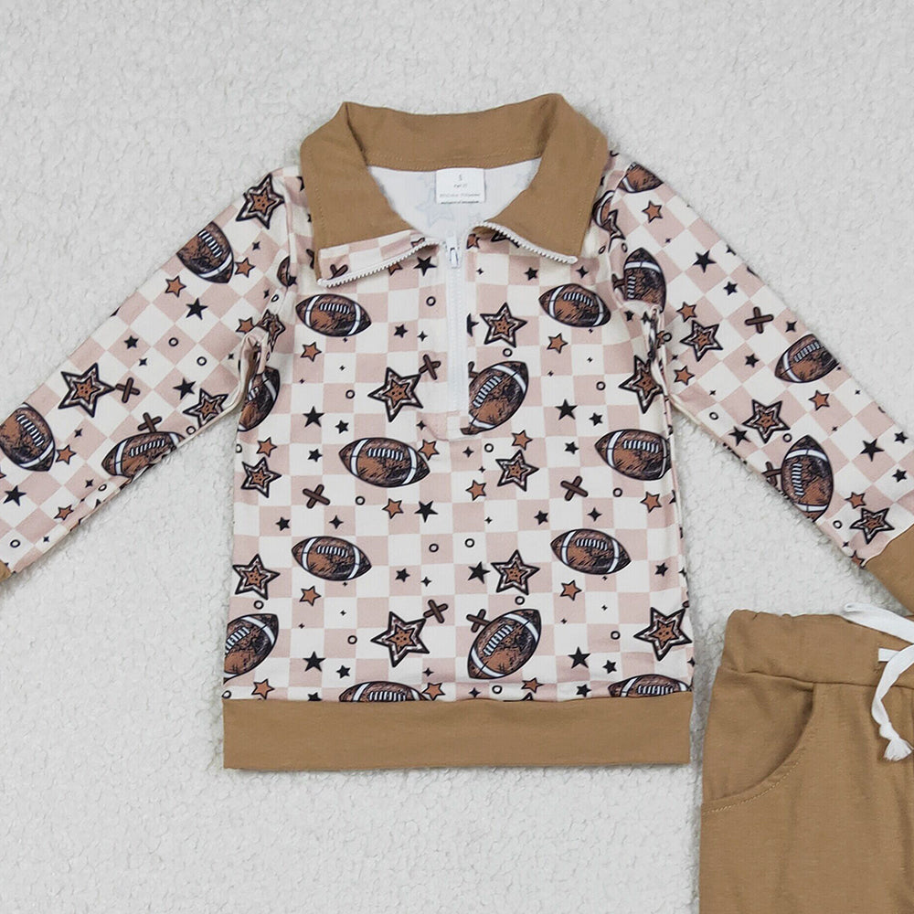 RTS NO MOQ （In stock）BLP1217 Baby Boys Winter Outfits Footballs Stars Zipper Pullovers Pocket Pants Team Sets