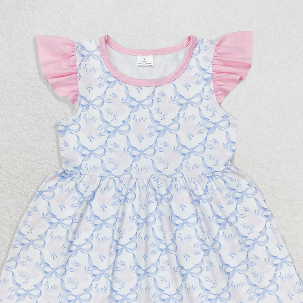 RTS NO MOQ （In stock） GSD1152 Baby Girls Summer Dress Flutter sleeves pink floral baby girls summer dress
