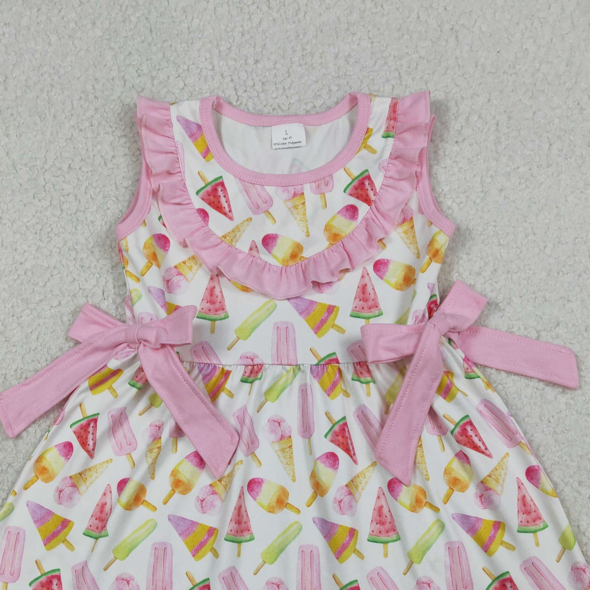 1.15 RTS NO MOQ （In stock）GSD3470 Baby Girls Colorful Popsicle Ice Creams Ruffle Knee length Dresses