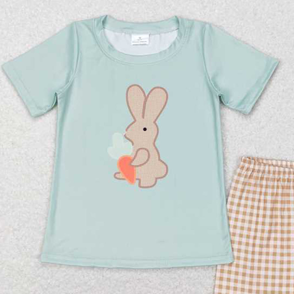 BSSO0407 RTS NO MOQ Carrot bunny top plaid shorts boys easter outfits