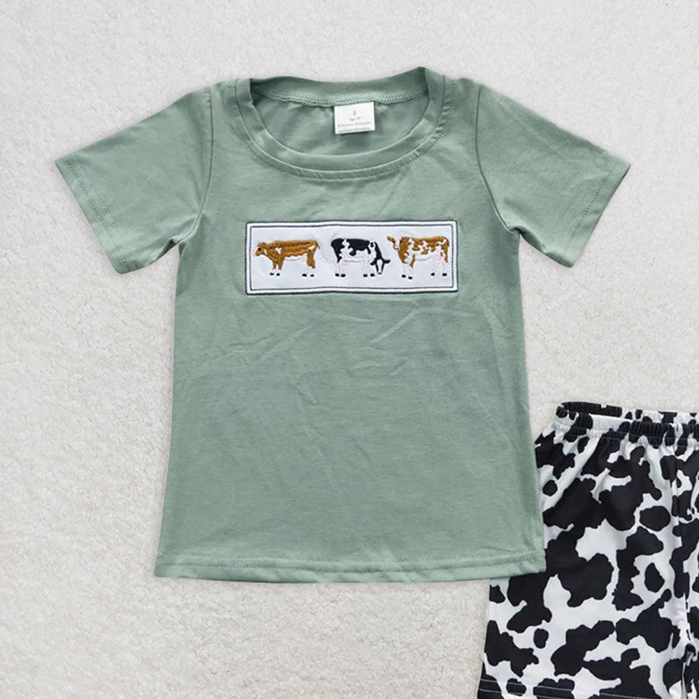 BSSO0264 RTS NO MOQ Baby Boys Summer Boys Outfits Baby Boys Cow Western Summer Shorts Sets