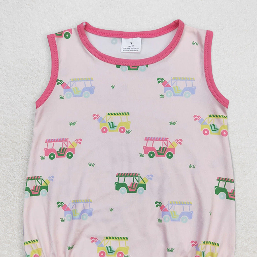 SR0981  RTS NO MOQ  Baby Girls Summer RompersBaby Infant Girls Golf Pink Sleeveless Summer Rompers