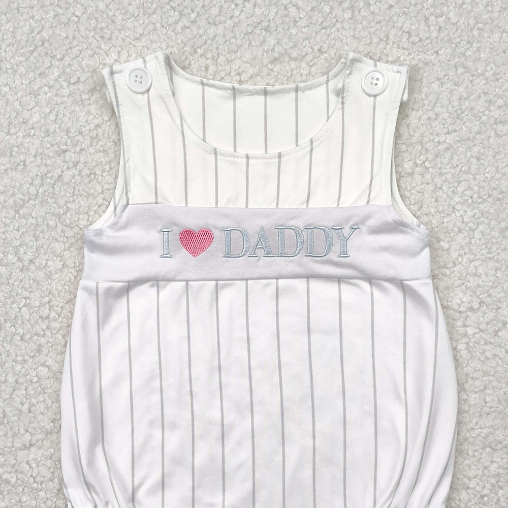 7.18  SR2947 RTS NO MOQ Baby Boys Summer Rompers Embroidery Baby Infant Boys Sleeveless I LOVE DADDY Stripe Rompers