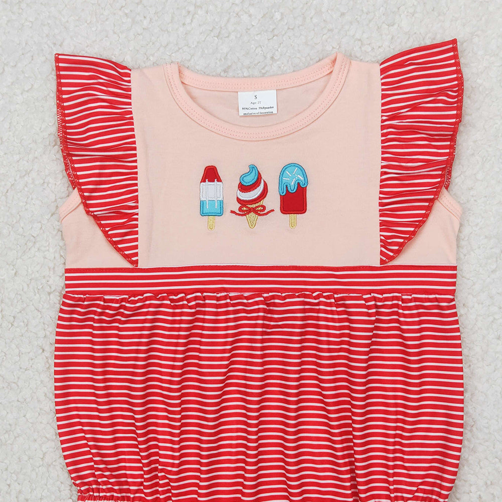 SR2635RTS NO MOQ Baby Girls Summer Romper Red Stripe Popsicle Design Cute Infant Outfit for Warm Weather
