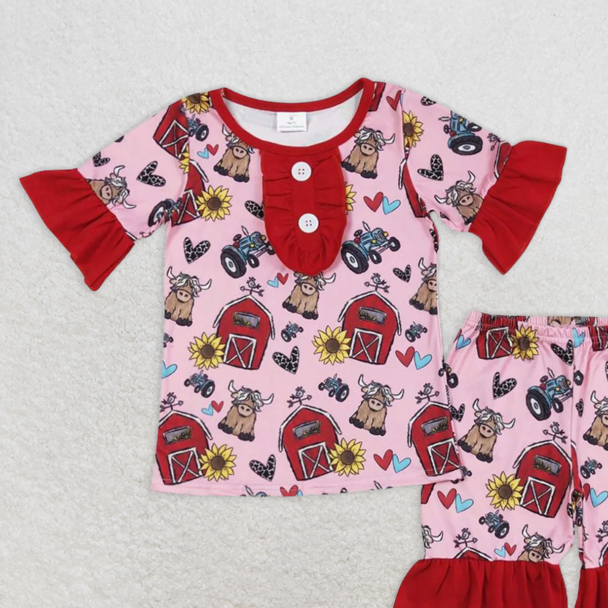 GSSO0932 RTS NO MOQ Baby Girls Pajamas Outfits Short sleeves cows sunflower farm girls summer pajamas