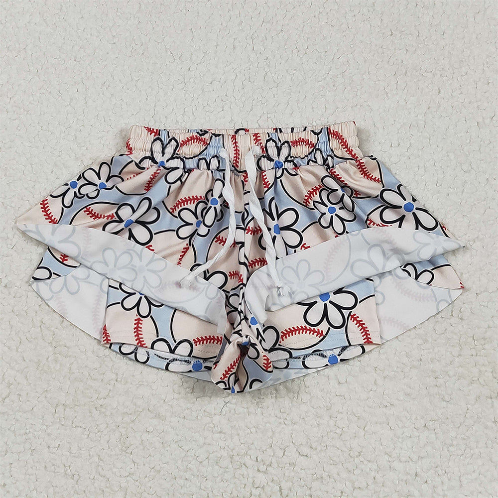 7.16  SS0581 RTS NO MOQ Baby Girls Summer Shorts Baby Girls Football Flowers Summer Shorts Bottoms