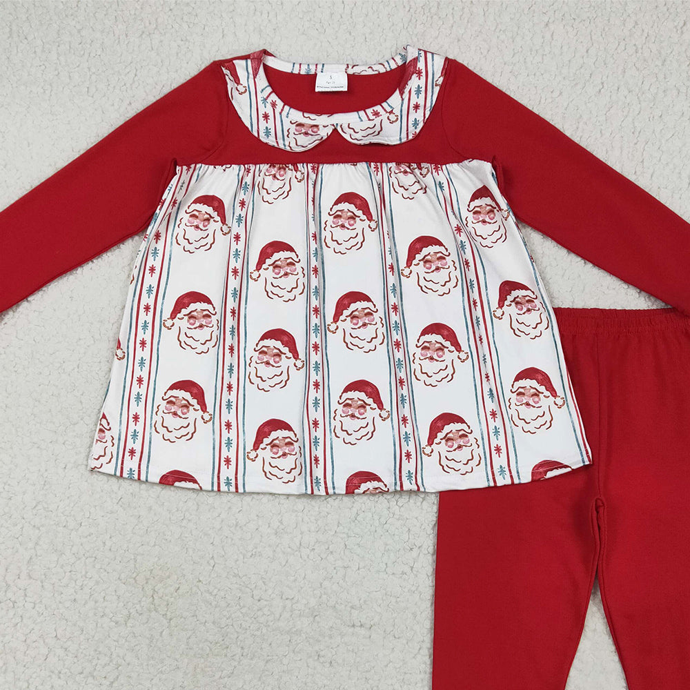 RTS NO MOQ （In stock）GLP2500 Baby Girls Winter Outfits Baby Girls Red Christmas Santa Stripes Tunic Ruffle Legging Pants Sets