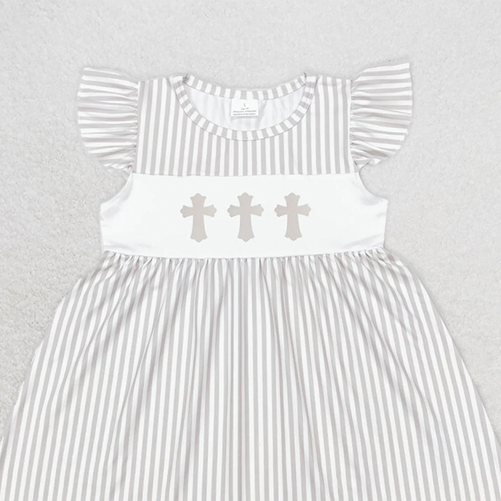 GSD0568  Cross brown and white striped flying sleeve dress