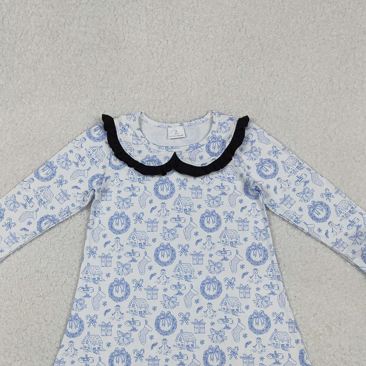 11.1 RTS NO MOQ （In stock）GLD1346 Baby Girls Winter Dress Baby Girls Snowmen Holly Christmas Collar Knee Length Dresses