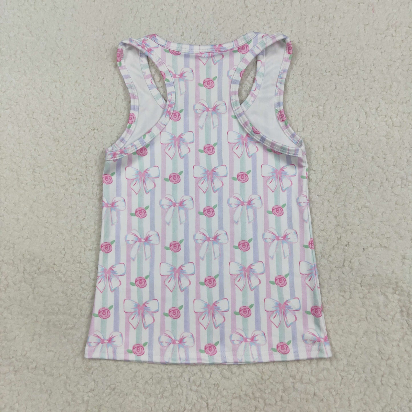 RTS NO MOQ （In stock）GT1014 Baby Girls Summer Yoga Tops Baby Girls Sleeveless Lavender Bows Flowers Stripe Yoga Shirts Tops