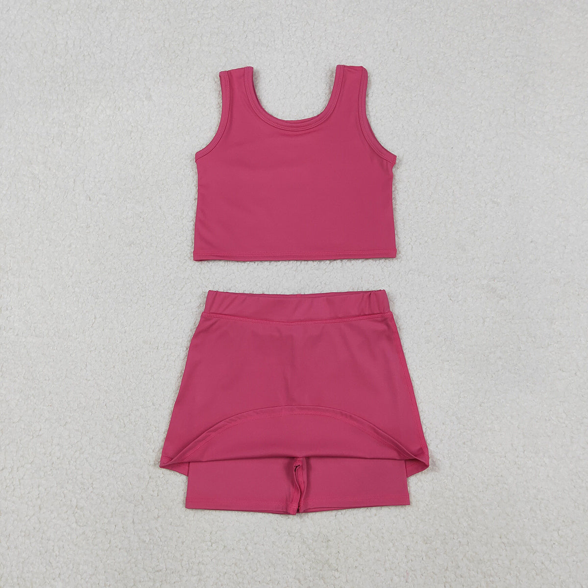 11.7 RTS NO MOQ （In stock）GSD2657 Baby Girls Pink Vest Top Skirts Shorts Bottom Yoga Active Clothes Set