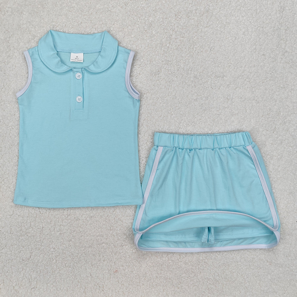 GSD1973Kids Girls Mint Sleeveless Polo Shirt Skirt Set Cotton Lightweight Breathable Clothing Outfit for Spring/Summer
