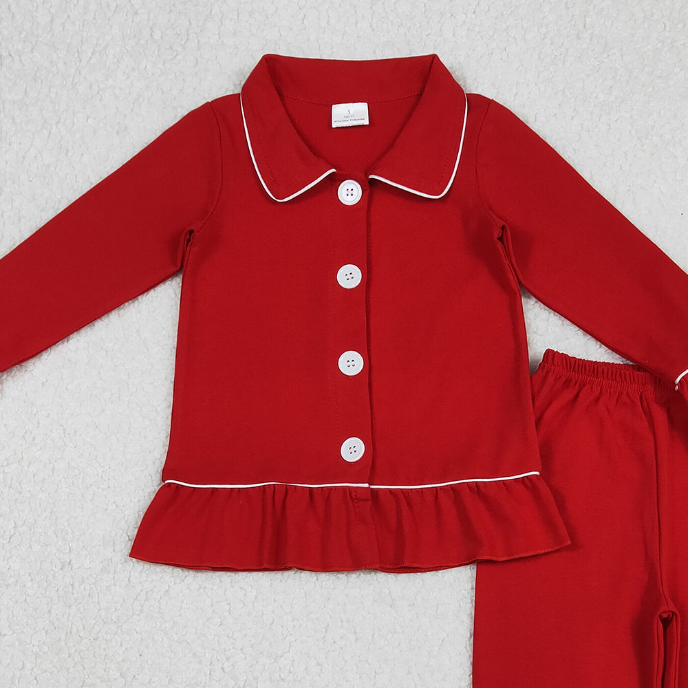 RTS NO MOQ （In stock）GLP2789 Baby Girls Winter Outfits red color cotton Christmas pajamas pants clothes sets