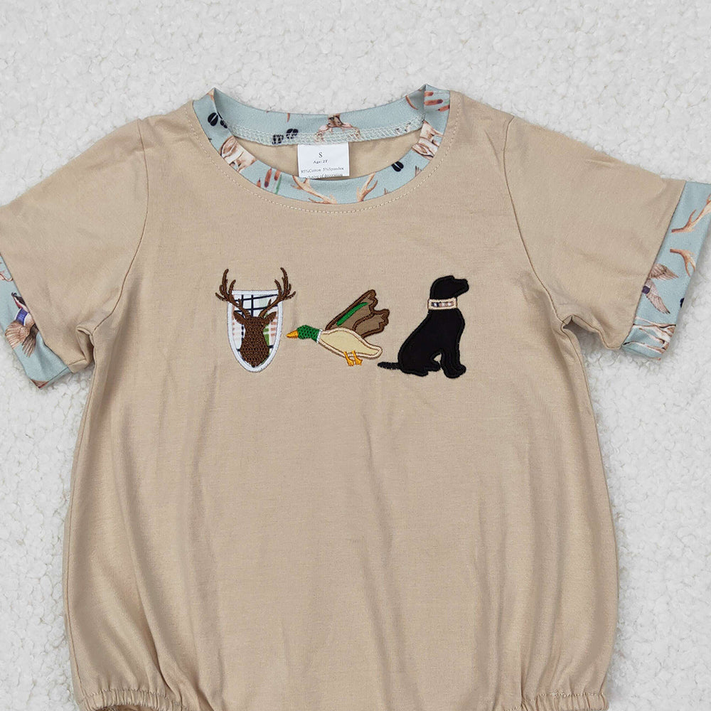 USA Shop (in stock) SR2338 Short sleeves deer duck dog baby boy romper