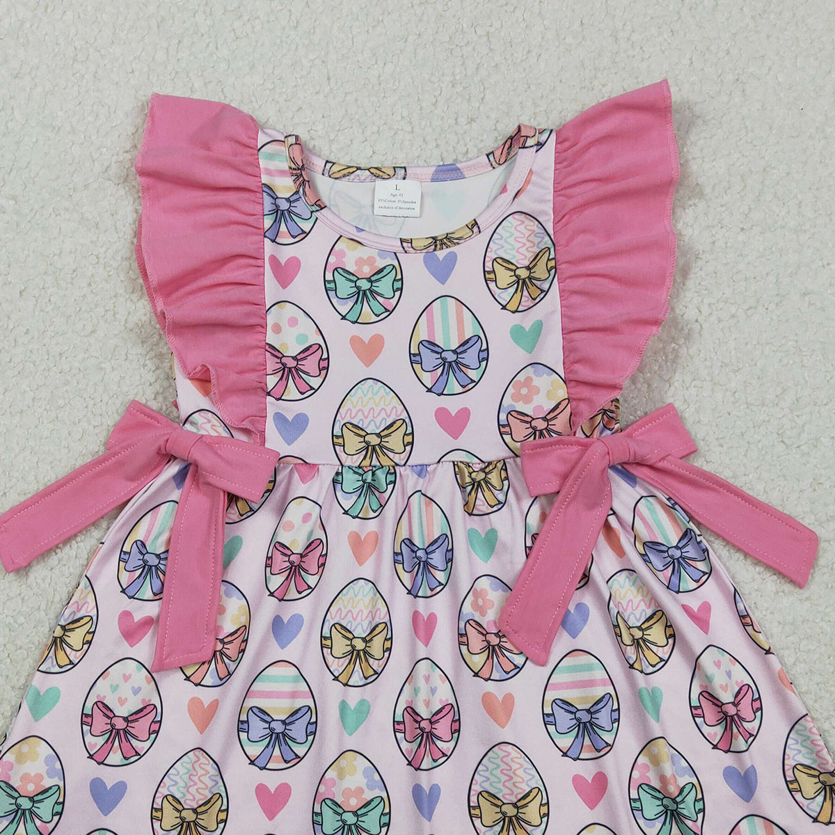 2.9 RTS NO MOQ （In stock）GSD3537 Kids Clothing for Girls Baby Girls Easter Flutter Sleeves Colorful Heart Eggs Knee Length Dresses