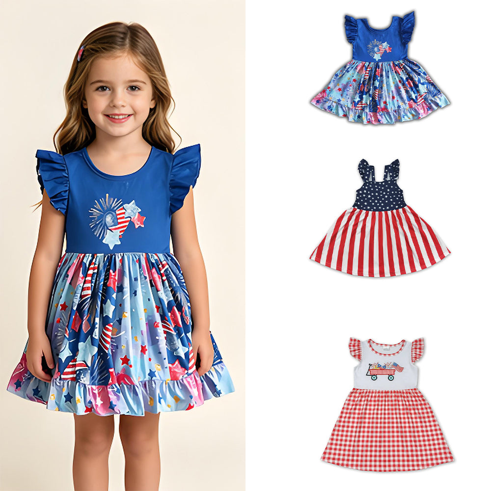 RTS Sibling Flutter sleeves stripe girls 4th of july dress