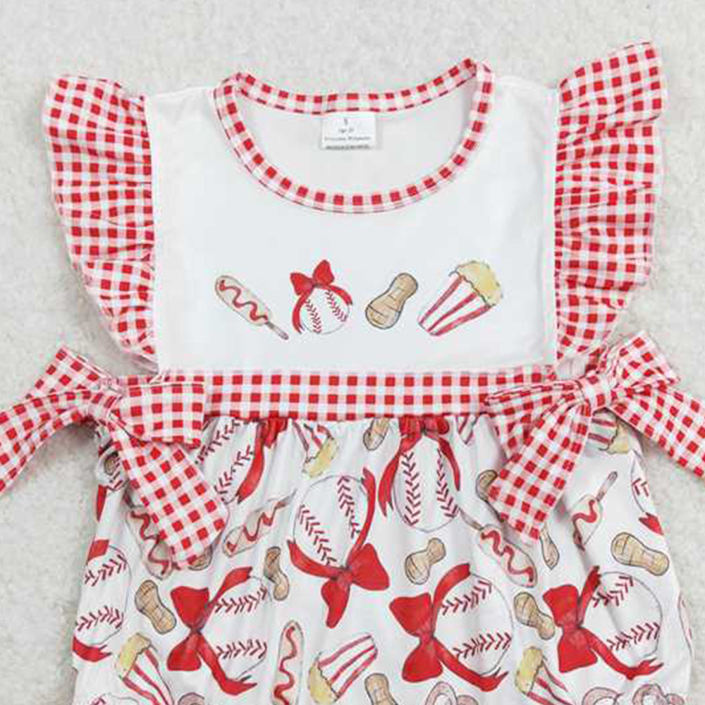 SR0848 RTS NO MOQ Red plaid flutter sleeves baseball baby girls romper