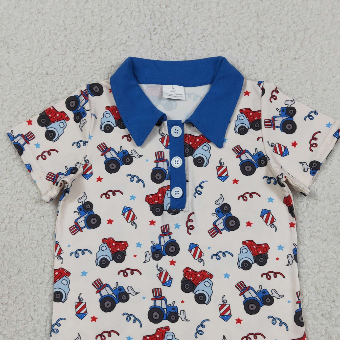 BT1163 RTS NO MOQ （In stock ）Blue short sleeves tractor kids boys 4th of july polo shirt