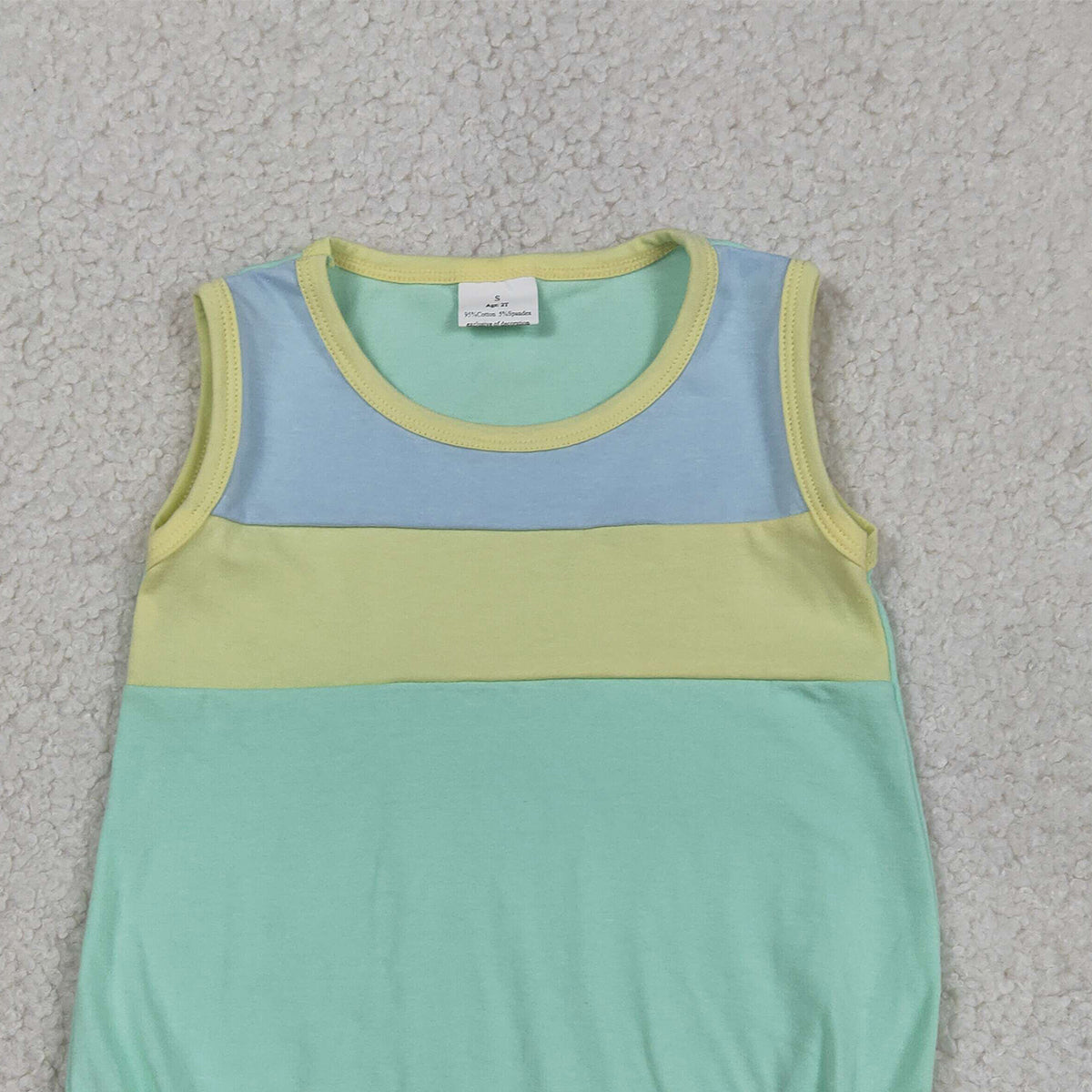3.13 RTS NO MOQ （In stock）SR3660 Children's Fashion Romper Baby Boys Sleeveless Blue Yellow Aqua Rompers