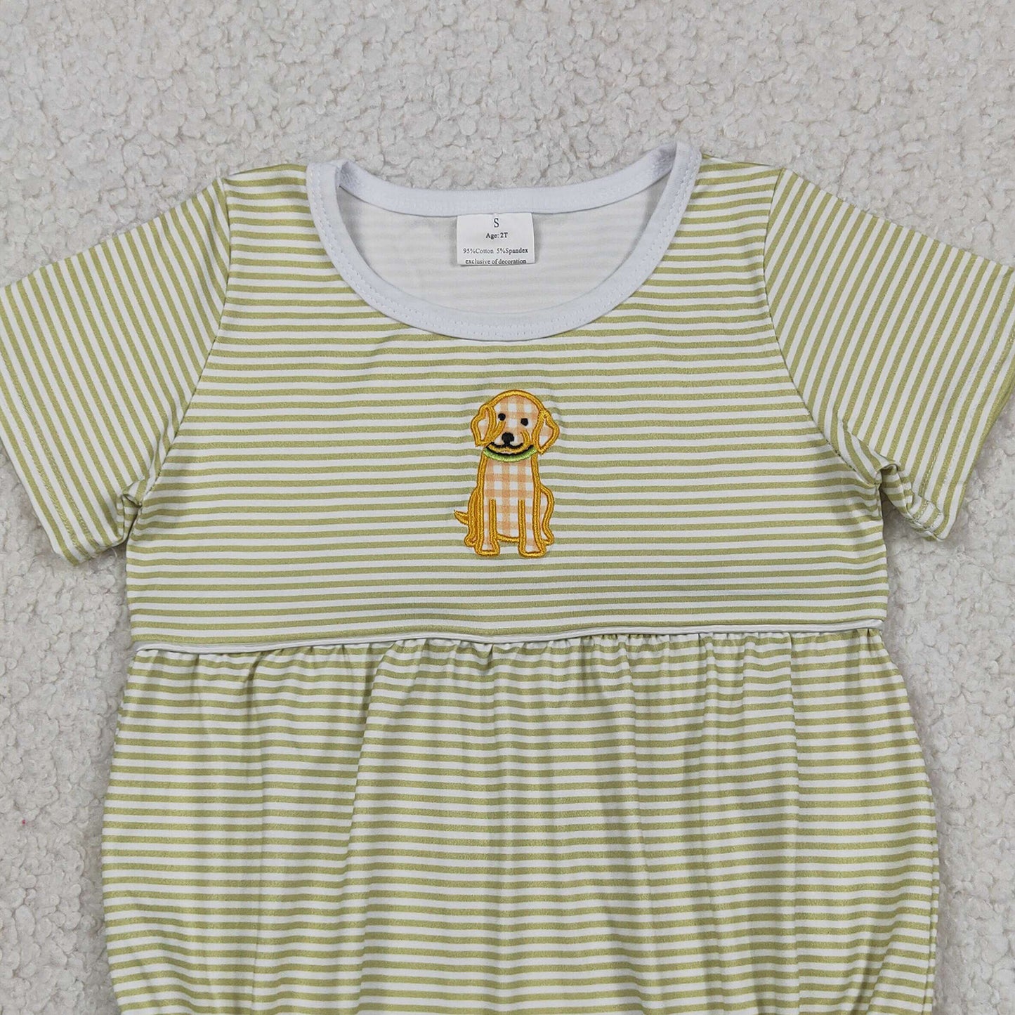 SR4140 RTS NO MOQ （In stock）Short sleeves dog embroidery stripe baby boy romper