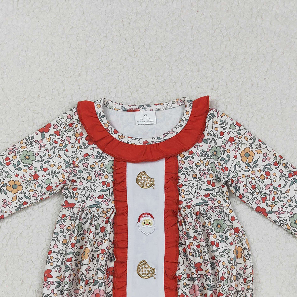 RTS NO MOQ （In stock）LR2232 Baby Girls Winter Rompers Floral Santa Cookie Baby Girls Christmas Romper Holiday Outfit for Infants