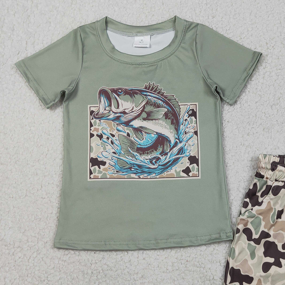 3.30 RTS NO MOQ （In stock）BSSO1835 Short sleeves fish camo top shorts kids boys outfits