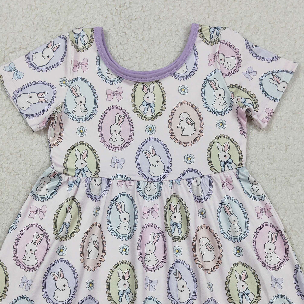 2.3 RTS NO MOQ （In stock）GSD2863 Baby Girls Bows Rabbits Easter Ruffle Knee Length Dresses