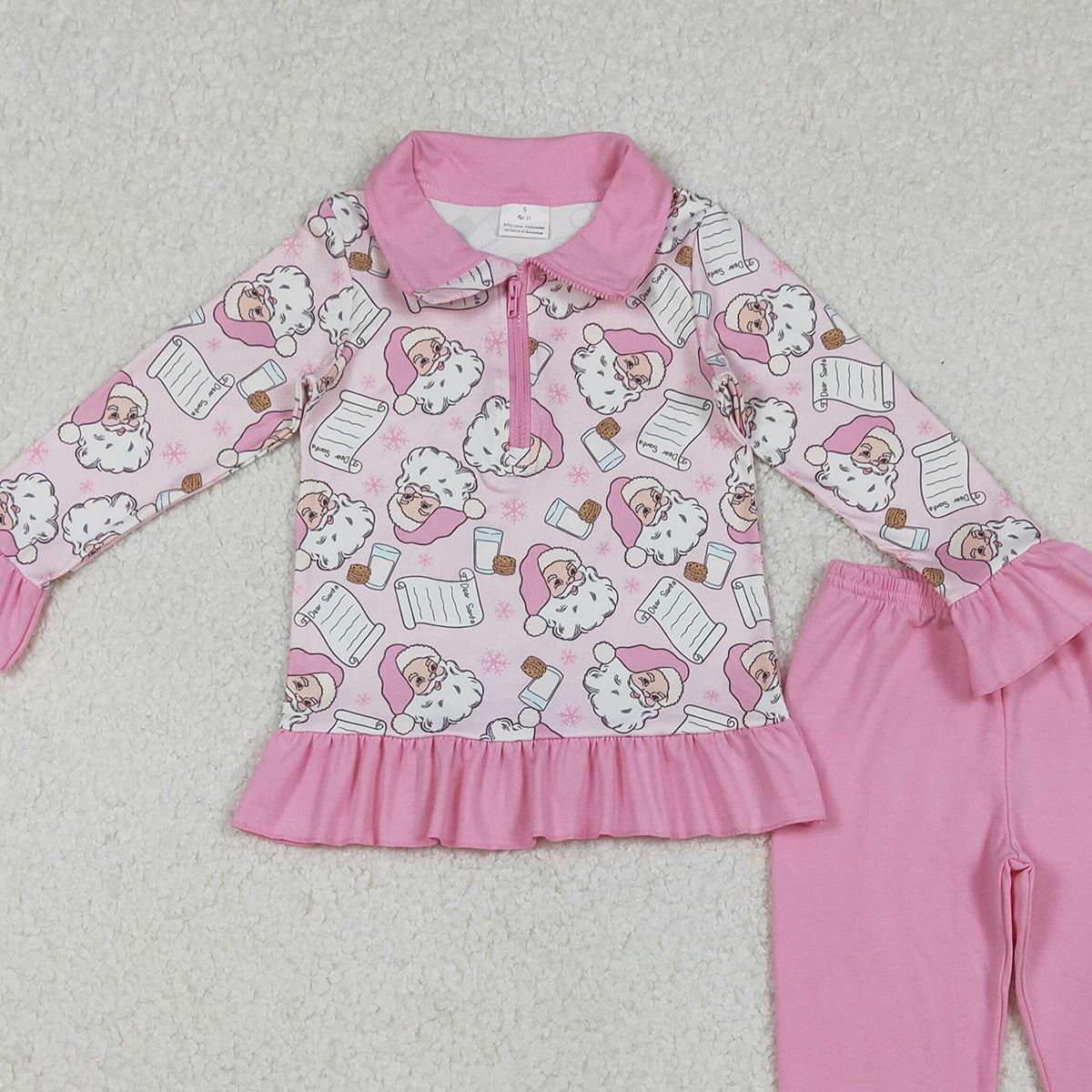 10.17 RTS NO MOQ （In stock）GLP2750 Baby Girls Santa Letter Milks Zipper Pullover Leggings Christmas Clothes Sets