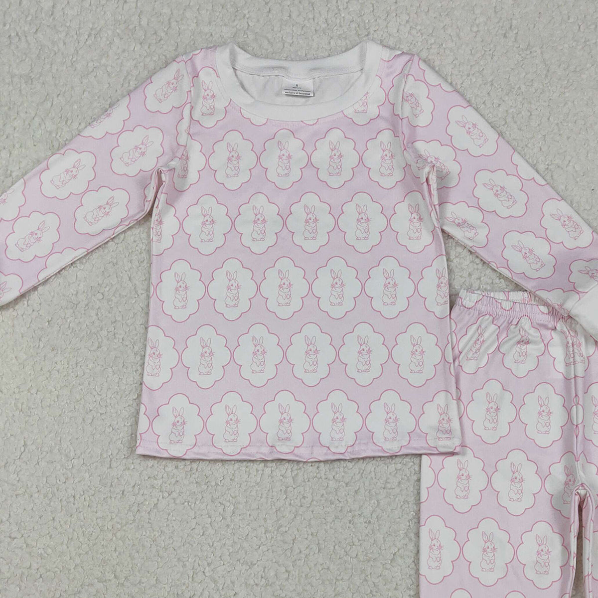 12.4 RTS NO MOQ （In stock）GLP3067 Baby Girls Pink Rabbits Eggs Checked Top Pants Easter Pajamas Sets