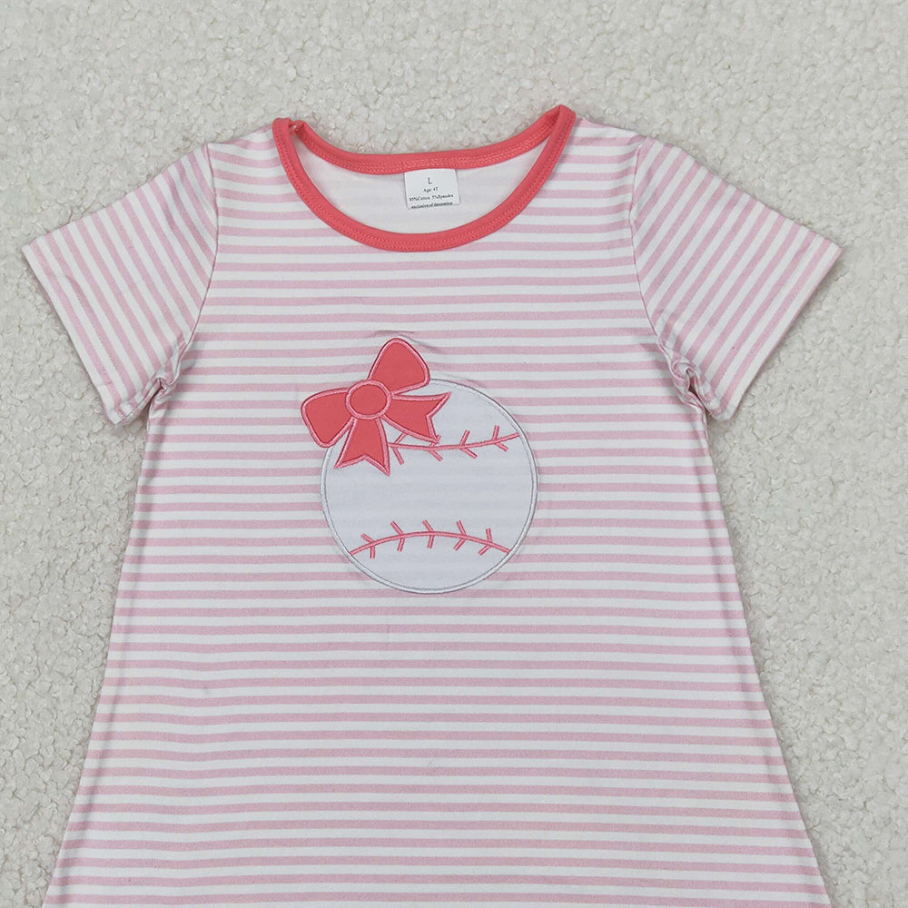 5.28  GSD2221 RTS NO MOQ Baby Girls Summer Dress Pink stripe baseball bow baby girls summer dresses