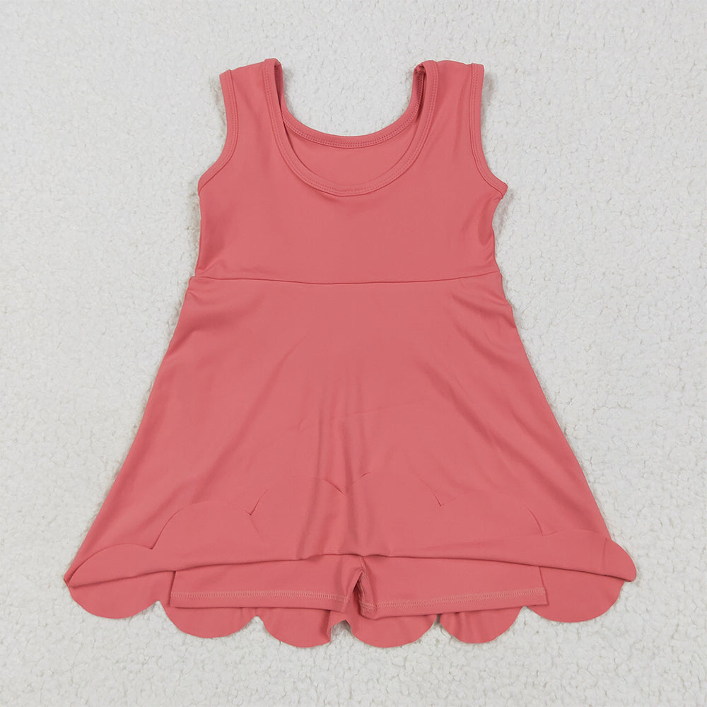 8.12  GSD2350 RTS NO MOQ Baby Girls Summer Yoga Dress Baby Girls Peach Sleeveless Yoga Active Knee Length Dresses