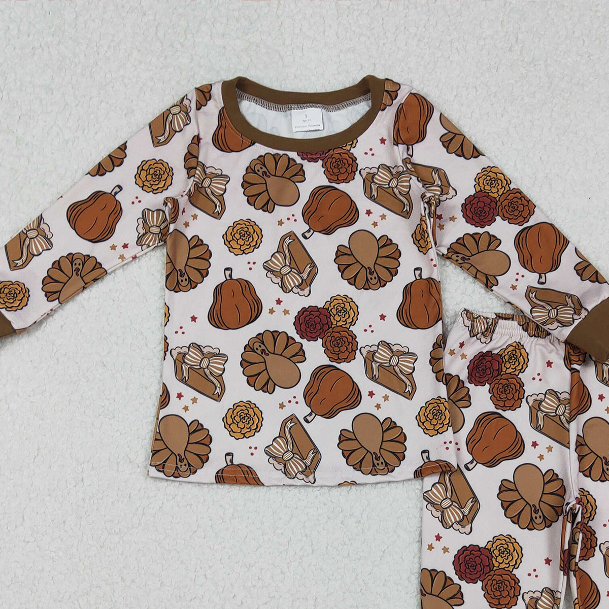 10.18 RTS NO MOQ （In stock）GLP2884 Baby Girls Pie Turkey Pumpkins Pant Thanksgiving Pajamas Sets