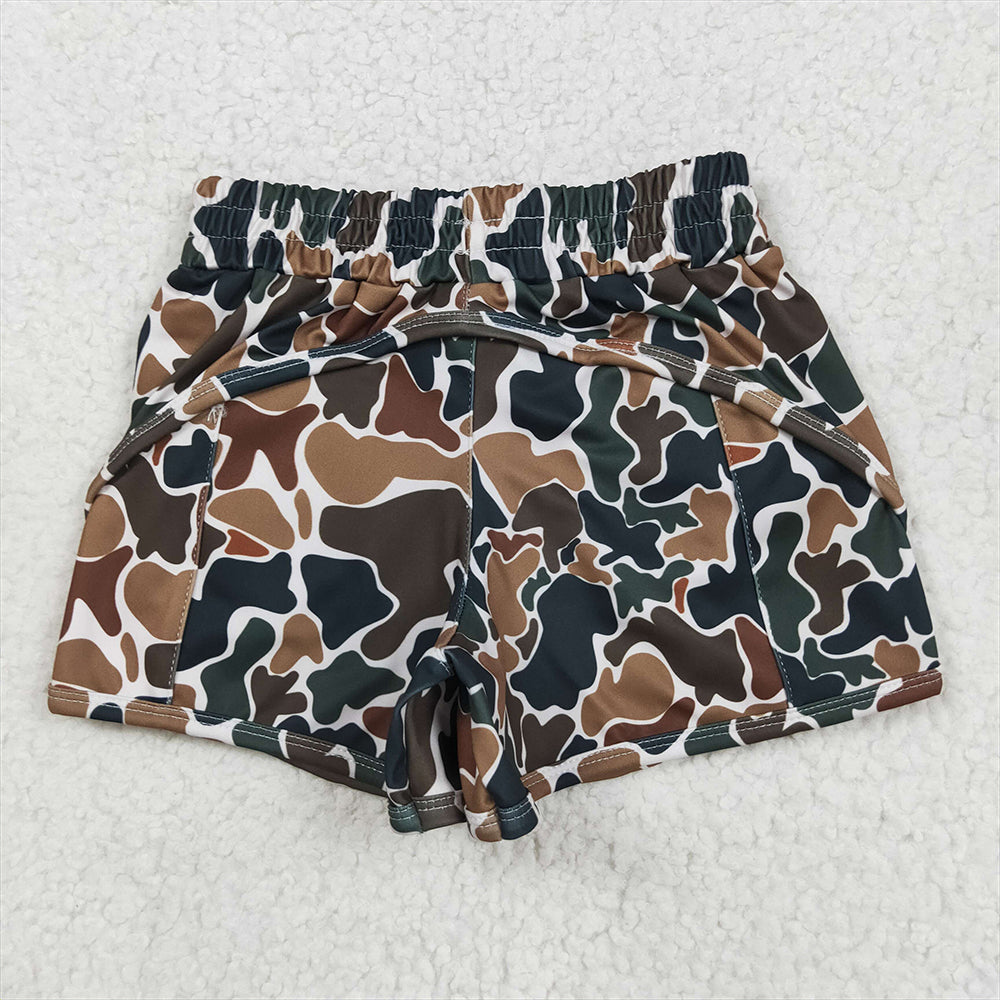 5.01 SS0465 RTS NO MOQ Baby Girls Summer Shorts Dark brown camo kids girls summer shorts