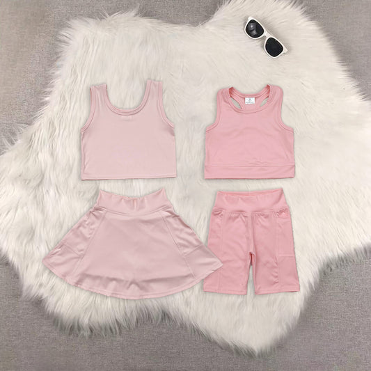 8.18  Sibling Baby Girls Yoga Outfits Sleeveless top skirt kids girls active wear set