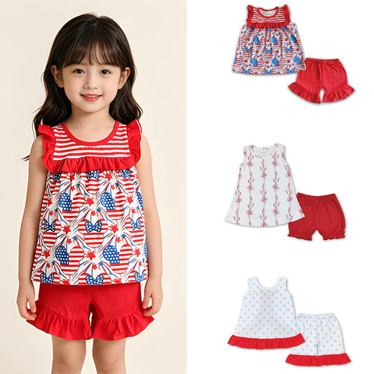 RTS Sibling Cute print baby girls 4th of july clothes
