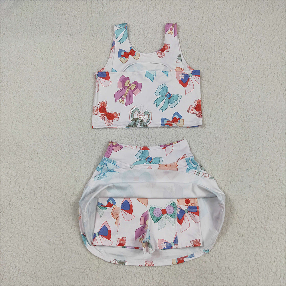 8.25 GSD2046 RTS NO MOQ Baby Girls Summer Yoga Outfits baby girl clothes yoga bow sleeveless skirts dress