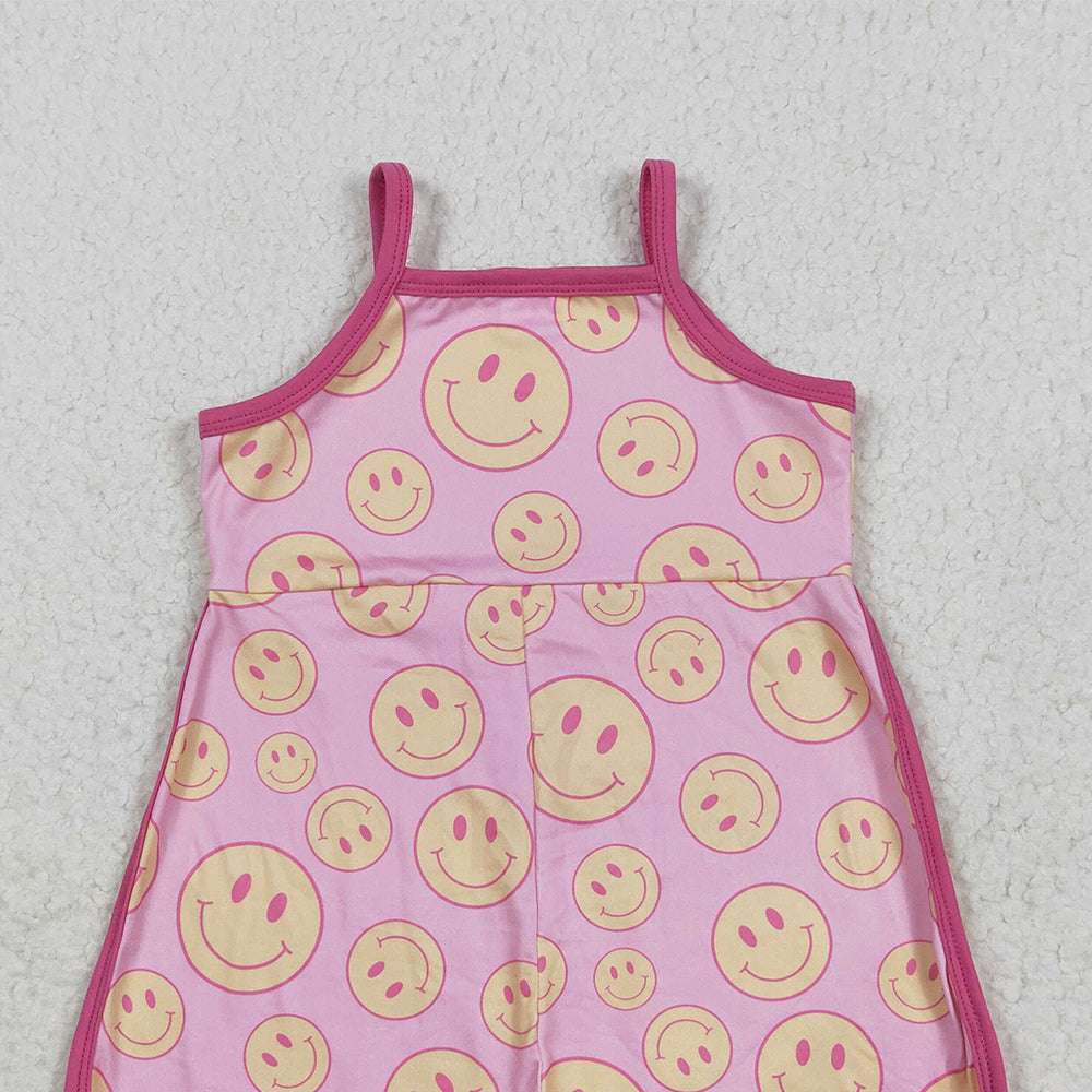 7.06 SR3083 RTS NO MOQ Baby Girls Summer Jumpsuits Baby Girls Pink Strap Smiles Pockets Jumpsuits