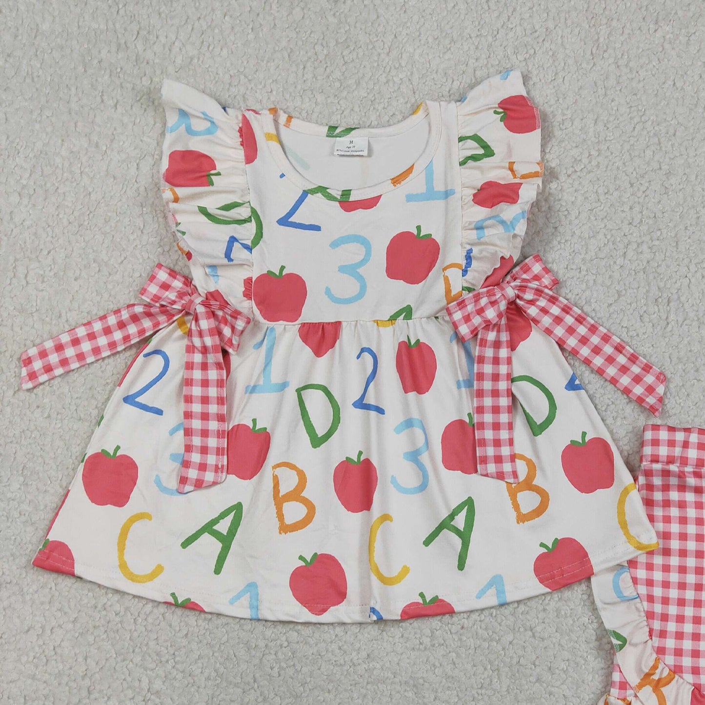 GSSO3258 RTS NO MOQ （In stock ）ABC apple tunic plaid shorts girls back to school outfits