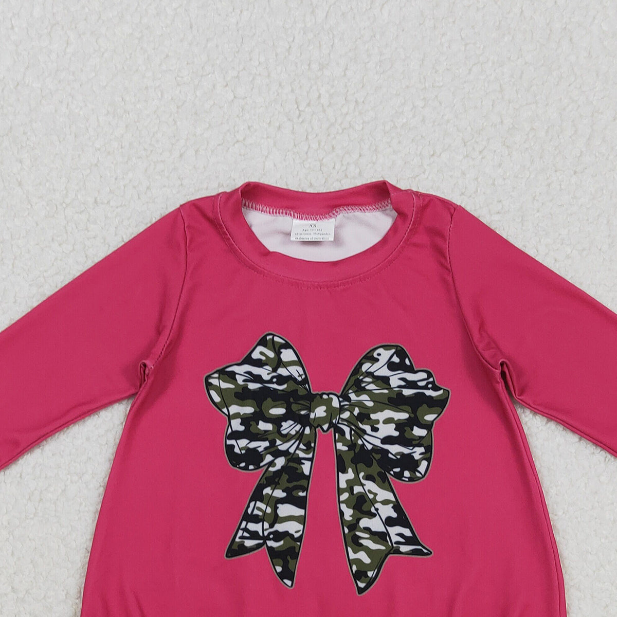 11.20 RTS NO MOQ （In stock）LR2776 Baby Girls Winter Rompers Baby Girls Hot Pink Long Sleeve Olive Camo Bows Southern Rompers