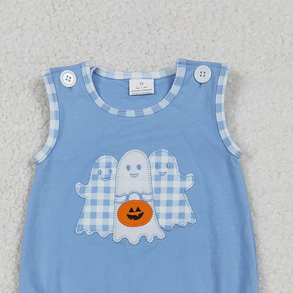RTS NO MOQ （In stock）SR3197 Baby Boys Summer Rompers Blue Ghost Pumpkins Halloween Rompers