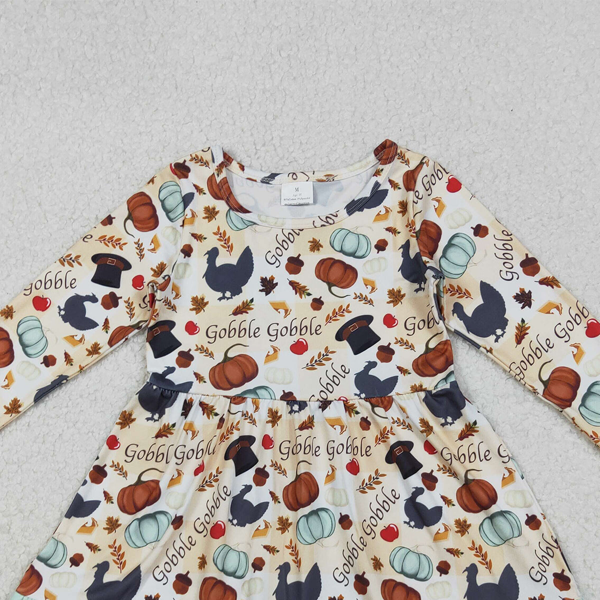 10.14 RTS NO MOQ （In stock）GLD0789 Baby Girls Winter Dress Baby Girls Thanksgiving Turkey Pumpkins Ruffle Knee Length Dresses