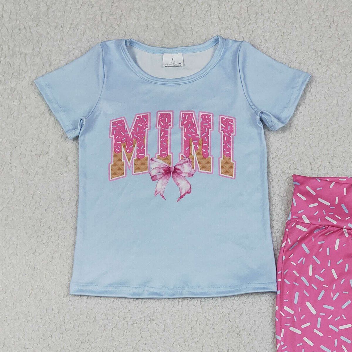 12.26 RTS NO MOQ （In stock）GSPO2107 Baby Girls Sprinkle Drip Mini Bows Top Bell Bottom Pants Clothes Sets