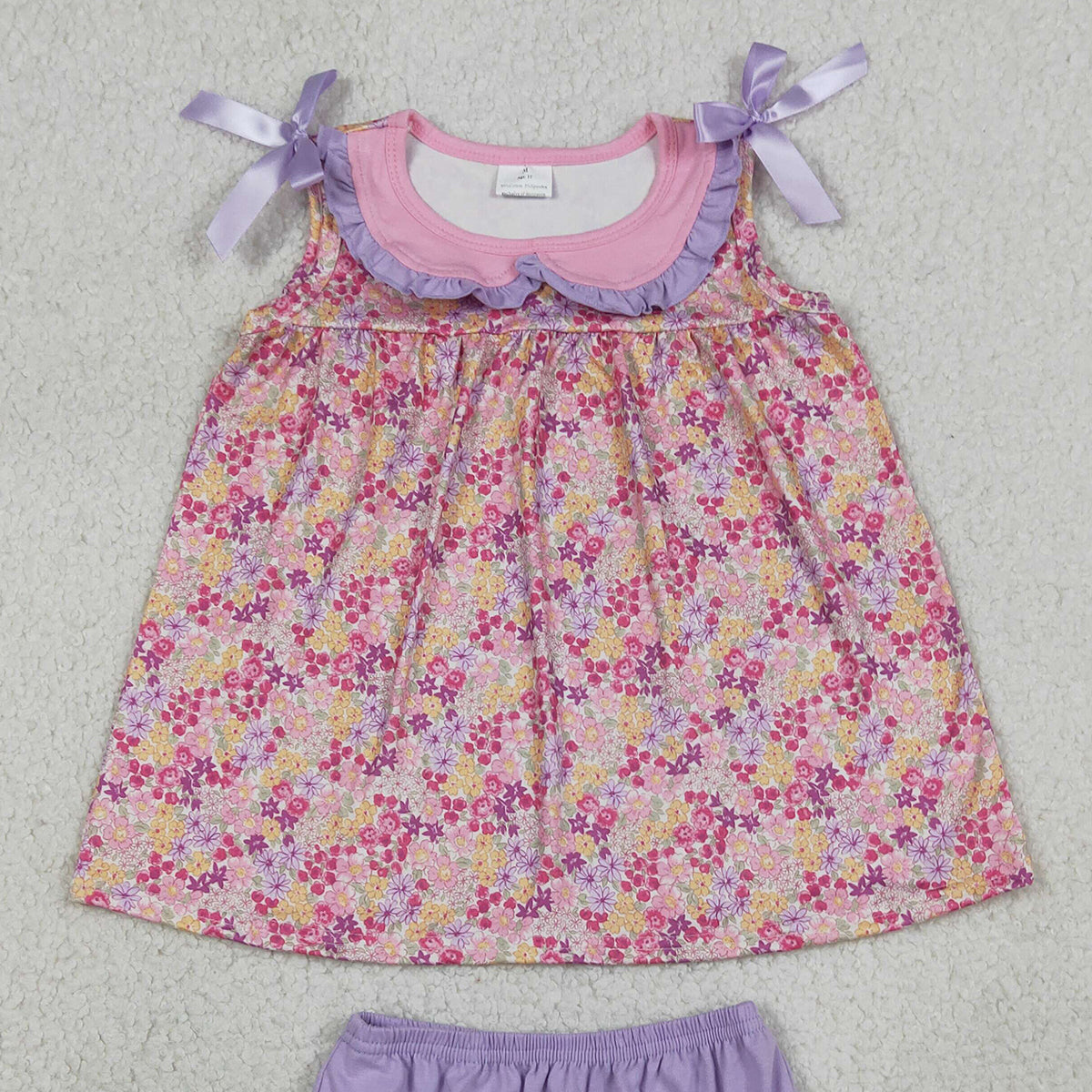 GBO0507 RTS NO MOQ （In stock ）Sleeveless floral tunic bummies baby girls summer clothes