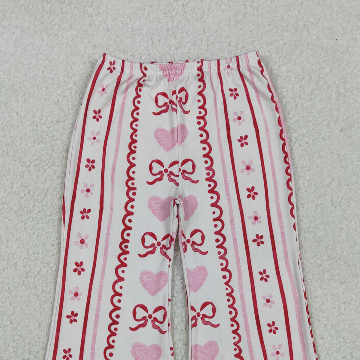 10.29 RTS NO MOQ （In stock）P0894 Baby Girls Bows Hearts Flowers Stripe Valentine Flare Pants Bottom