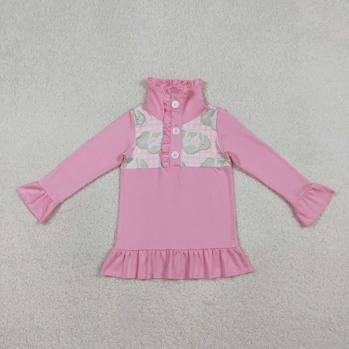 1.21 RTS NO MOQ （In stock）GT1402 Baby Girls Pink Checked Golf Flags Button Polo Shirts Top