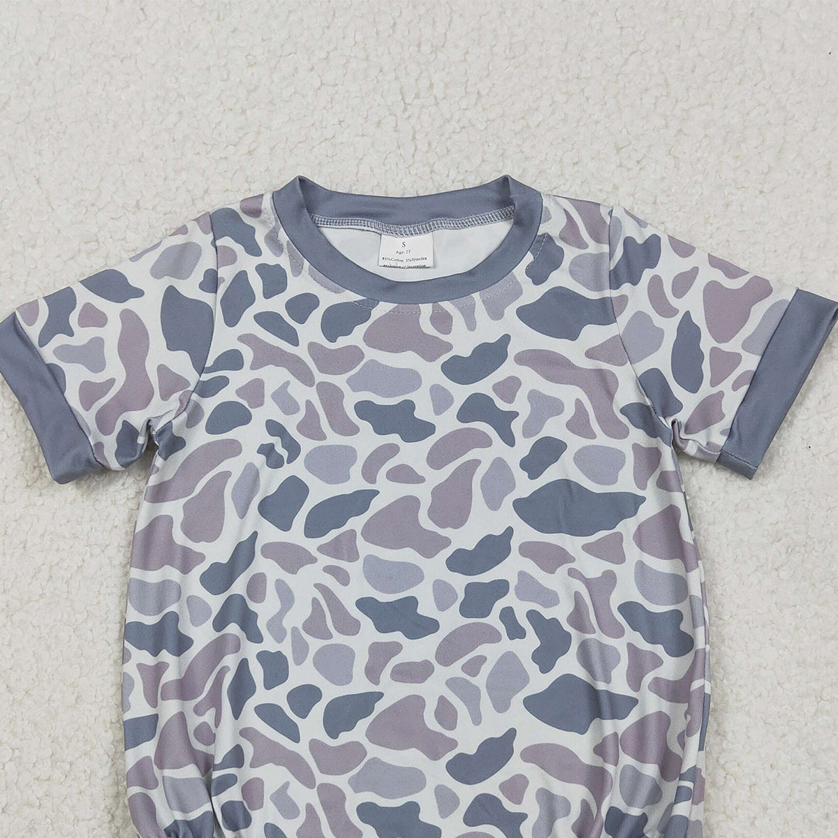 10.30 RTS NO MOQ （In stock） SR3243 Baby Boys Short Sleeve Grey Camo Southern Rompers
